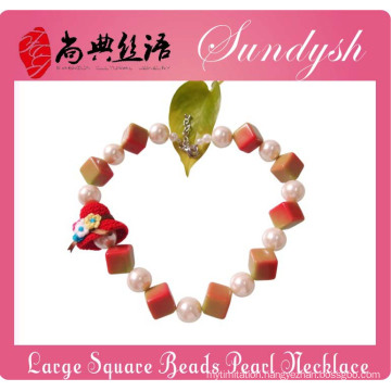 Fancy Childrens Jewellery Chunky Square Beads Large Pearl Necklace For Kids
